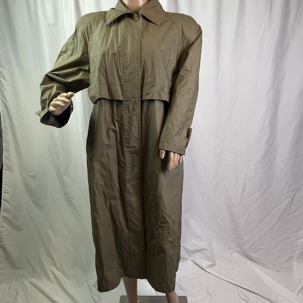 Vintage Gallery Coat Womens Size 10 Green Polyurethane Trench Belted Long